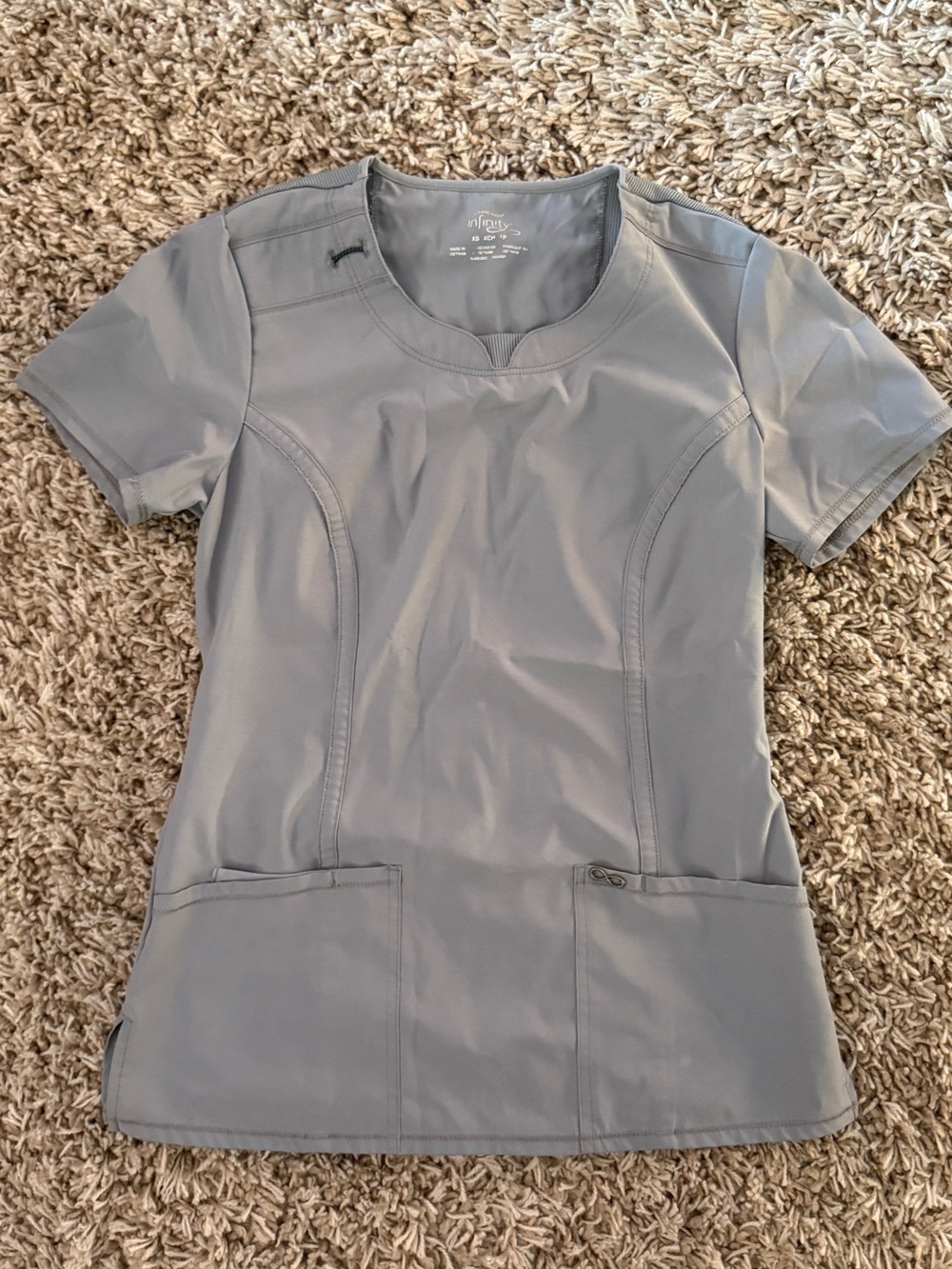 Grey Women’s Scrub Top by Cherokee Infinty - Short Sleeve Pocket Tee